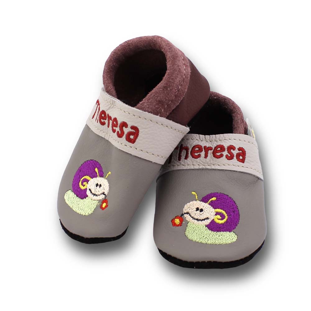 Preview: Krabbelschuhe Schnecke auf grau